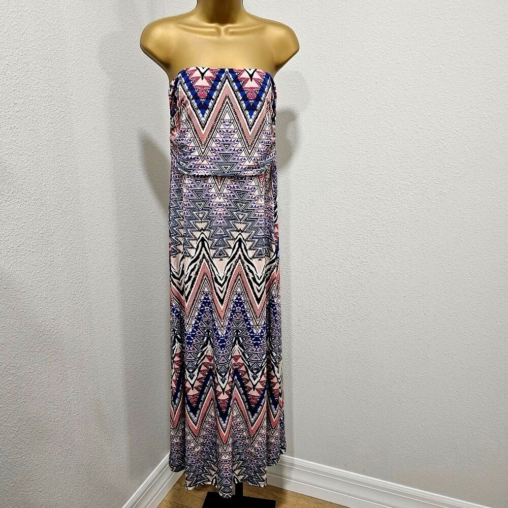 Travel Cruise Convertible Geometric Fun Strapless Maxi Dress Skirt XL Multicolor